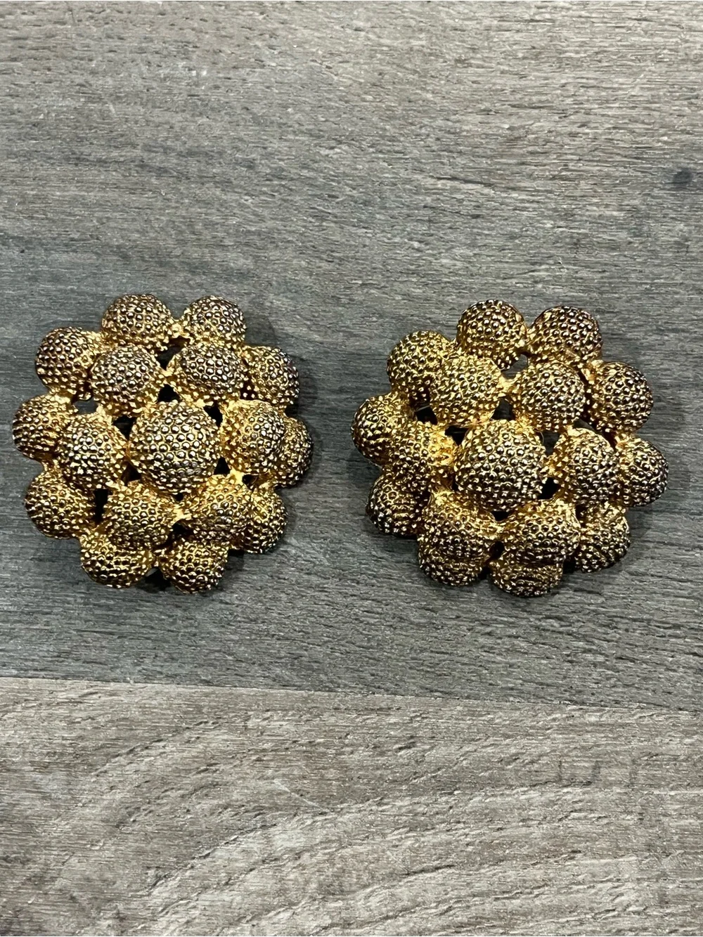 Gold Textured Cluster Clip-On Earrings - Women Accessories